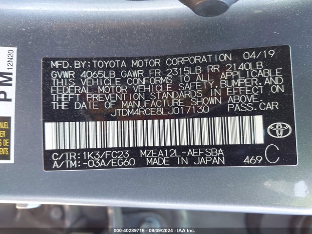 Toyota Corolla Se  6mt 2020 JTDM4RCE8LJ017130 Image 9