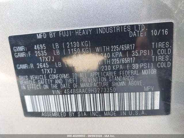 4S4BSAAC9H3273350 Subaru Outback 2.5i