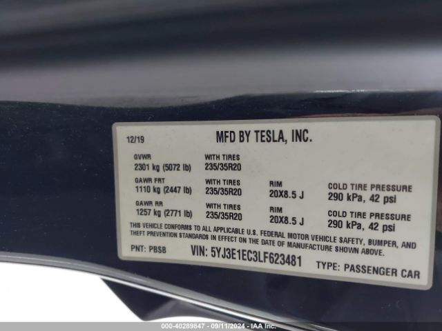 5YJ3E1EC3LF623481 Tesla Model 3 Performance Dual Motor All-wheel Drive