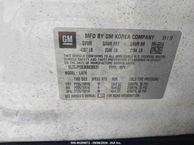 KL7CJPSB3KB838531 Chevrolet Trax Lt