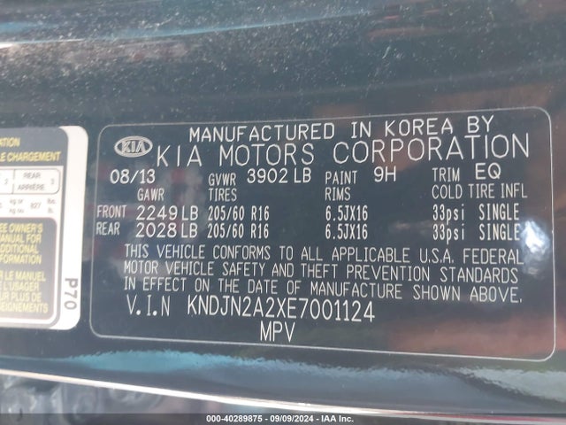 KIA Soul 2014 KNDJN2A2XE7001124 Image 9