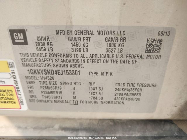 1GKKVSKD4EJ153301 GMC Acadia Slt-2