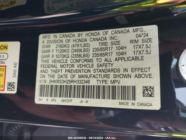 Honda Cr-v Lx 2wd 2024 2HKRS3H25RH332346 Image 9