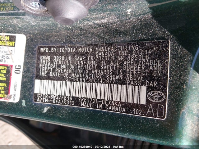 Toyota COROLLA LE 2014 2T1BURHE3EC143877 Image 9