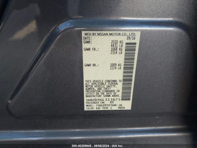 1N4BZ0CPXGC313675 Nissan LEAF S