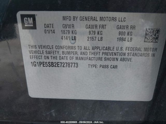 1G1PE5SB2E7278773 Chevrolet Cruze 2lt Auto