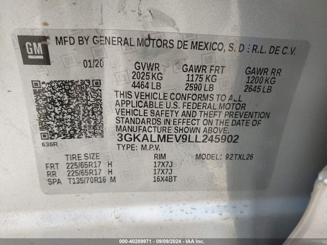 3GKALMEV9LL245902 GMC Terrain Fwd Sle