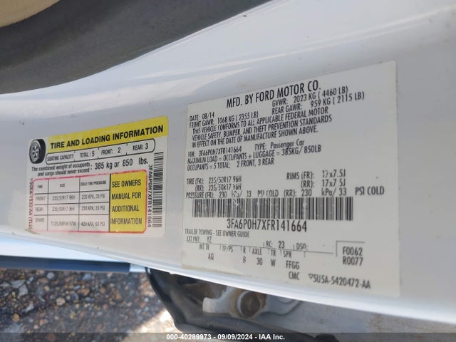 Ford FUSION SE 2015 3FA6P0H7XFR141664 Image 9
