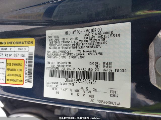 3LN6L5E92JR604264 Lincoln Mkz Reserve