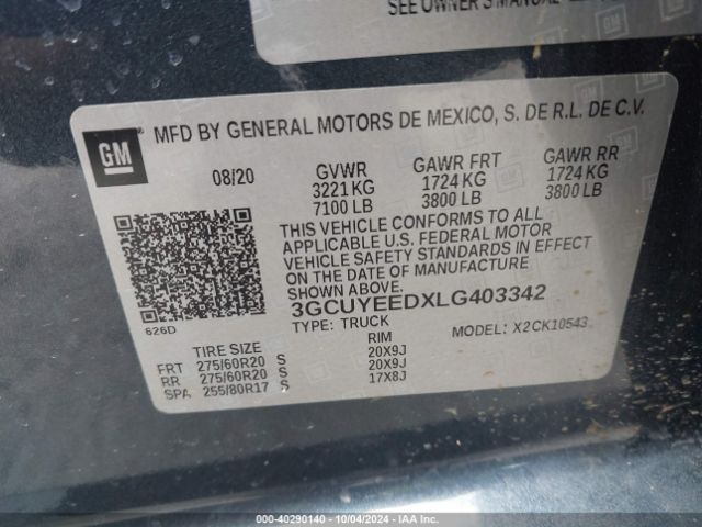 3GCUYEEDXLG403342 Chevrolet Silverado 1500 4wd  Short Bed Rst