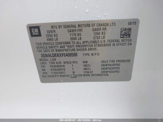 Chevrolet Equinox Ltz 2015 2GNALDEKXF6408588 Image 9