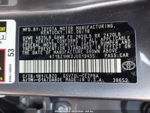 4T1BZ1HK2JU019455 Toyota Camry Xse V6