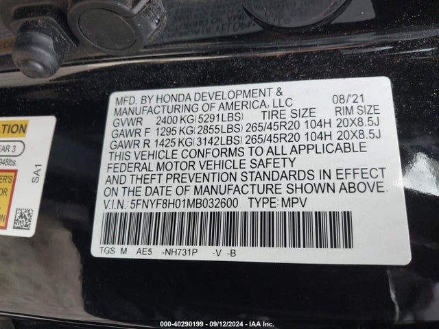 Honda Passport Awd Elite 2021 5FNYF8H01MB032600 Image 9