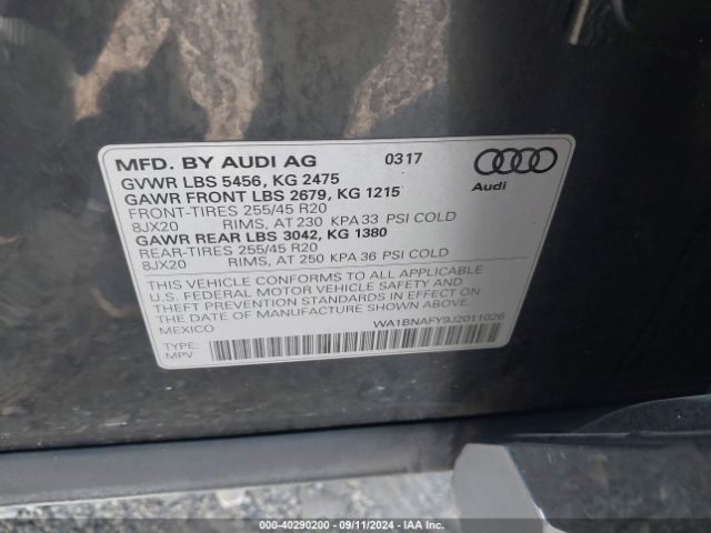 WA1BNAFY9J2011026 Audi Q5 2.0t Premium