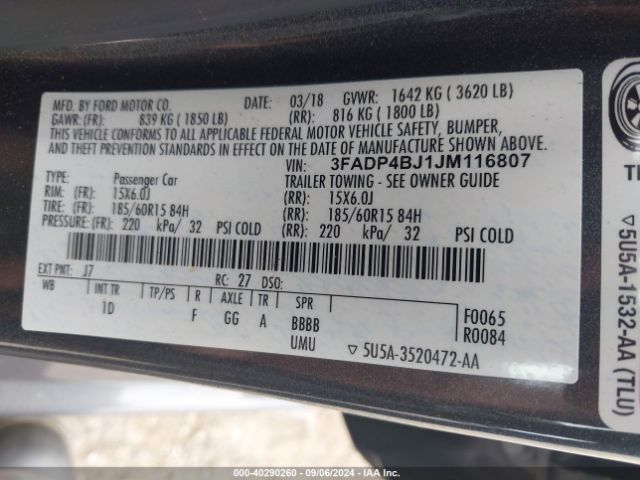 3FADP4BJ1JM116807 Ford FIESTA SE