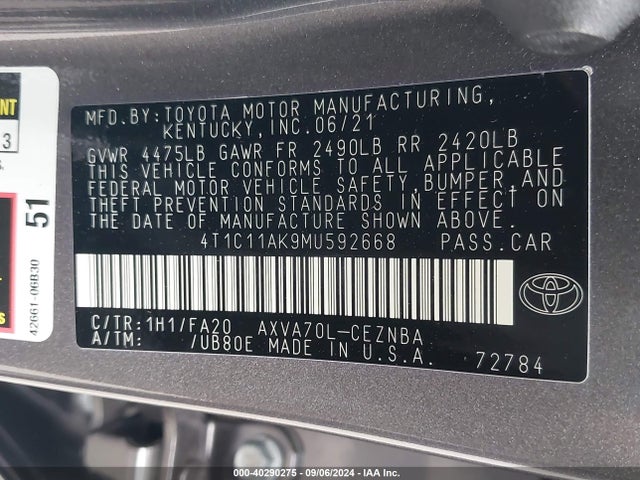 Toyota CAMRY LE 2021 4T1C11AK9MU592668 Image 9