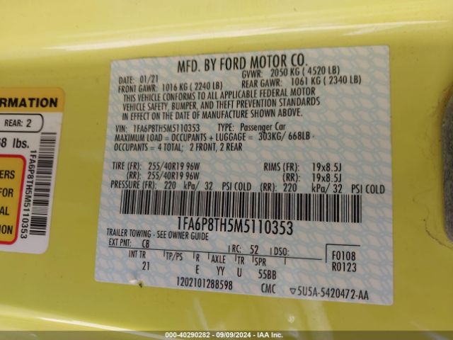 1FA6P8TH5M5110353 Ford Mustang Ecoboost Fastback