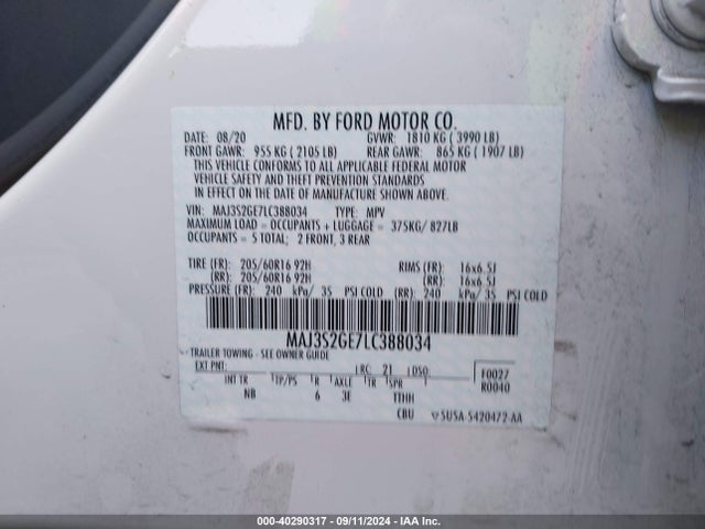 MAJ3S2GE7LC388034 Ford Ecosport Se