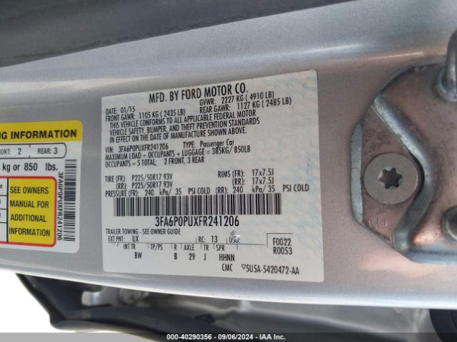 3FA6P0PUXFR241206 Ford Fusion Energi Se Luxury
