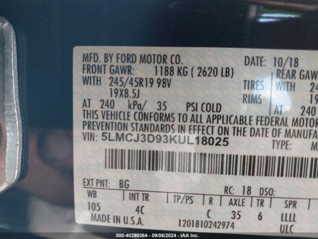 5LMCJ3D93KUL18025 Lincoln Mkc Reserve