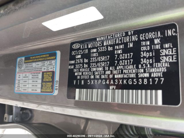 5XYPG4A3XKG538177 KIA Sorento 2.4l L