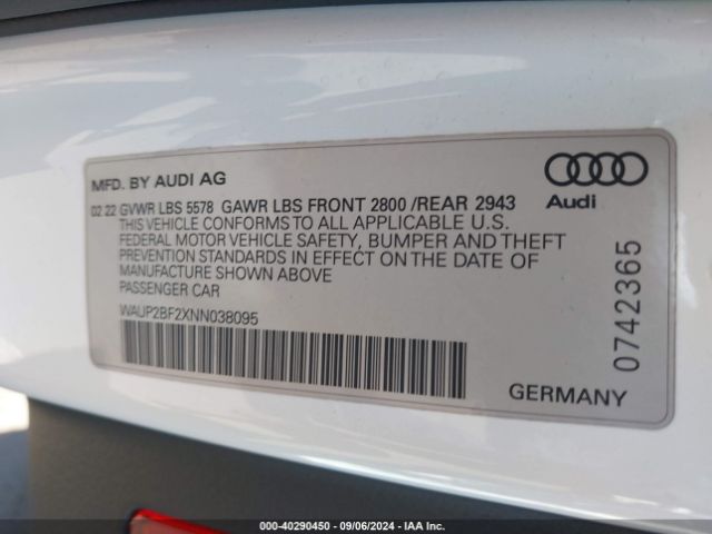 2022 AUDI A7 SPORTBACK WAUP2BF2XNN038095 Photo 8