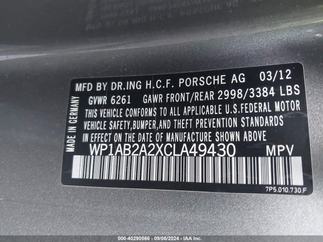 2012 PORSCHE CAYENNE WP1AB2A2XCLA49430 Photo 8