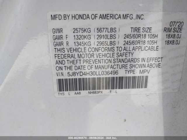 5J8YD4H30LL036496 Acura Mdx Standard