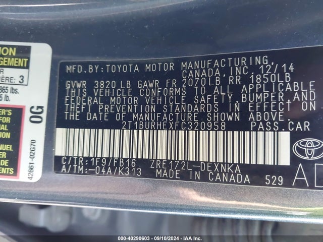 Toyota COROLLA LE 2015 2T1BURHEXFC320958 Image 9