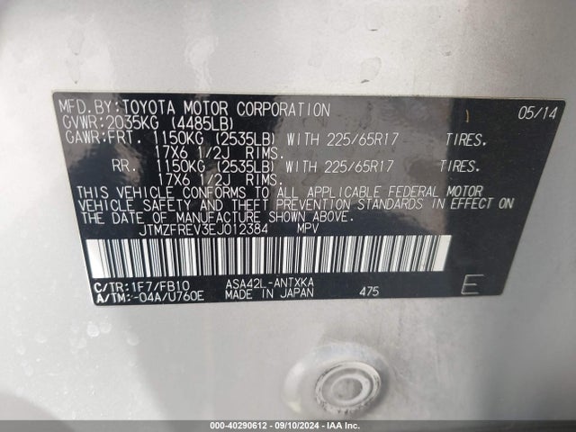 Toyota RAV4 LE 2014 JTMZFREV3EJ012384 Image 9