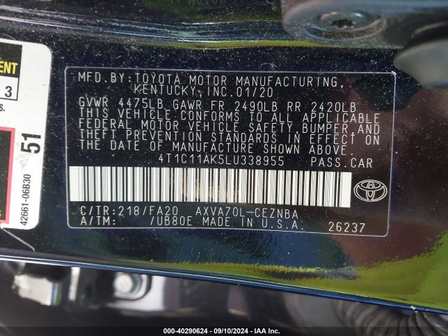 Toyota CAMRY LE 2020 4T1C11AK5LU338955 Image 9