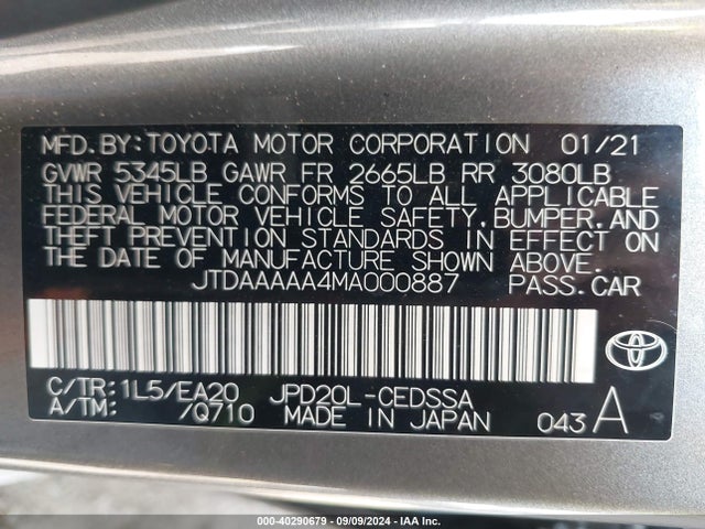 JTDAAAAA4MA000887 Toyota Mirai Xle