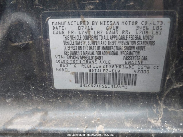 Nissan Versa 1.6 Sv 2016 3N1CN7AP5GL918491 Image 9