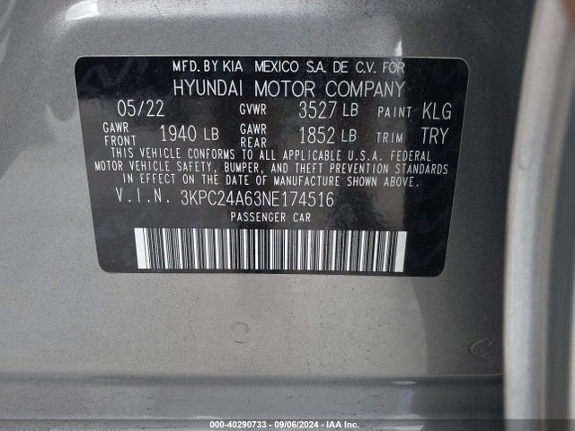 Hyundai ACCENT SE 2022 3KPC24A63NE174516 Image 9
