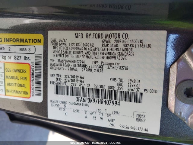 Ford Fusion Titanium 2017 3FA6P0K97HR407994 Image 9
