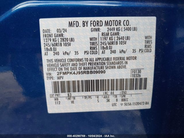 2FMPK4J95RBB09090 Ford EDGE SEL