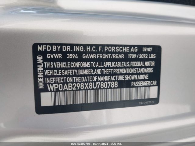 2008 PORSCHE CAYMAN S WP0AB298X8U780788 Photo 8