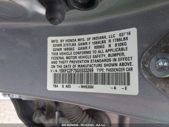 Honda CIVIC EX 2016 19XFC2F75GE033269 Image 9