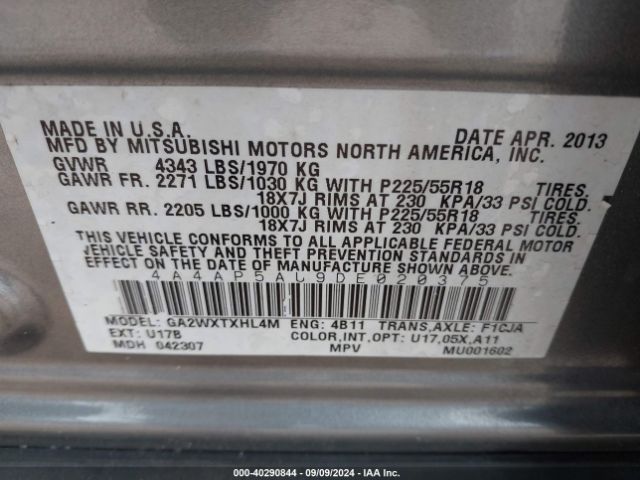 2013 MITSUBISHI OUTLANDER SPORT 4A4AP5AU9DE020375 Photo 8