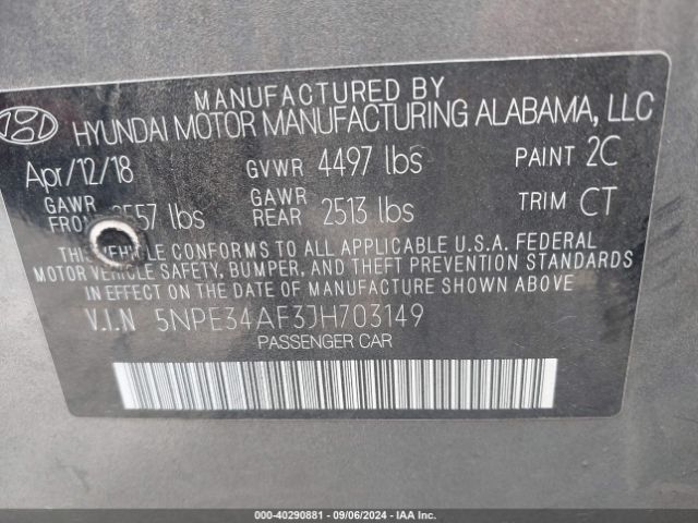 5NPE34AF3JH703149 Hyundai Sonata Sport+