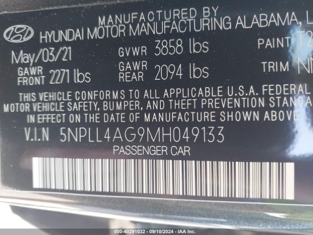Hyundai ELANTRA SE 2021 5NPLL4AG9MH049133 Image 9