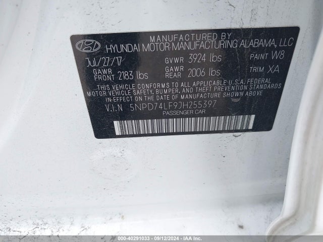 5NPD74LF9JH255397 Hyundai ELANTRA SE