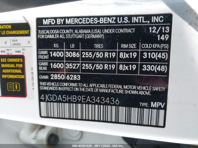 4JGDA5HB9EA343436 Mercedes-Benz Ml 350 4matic