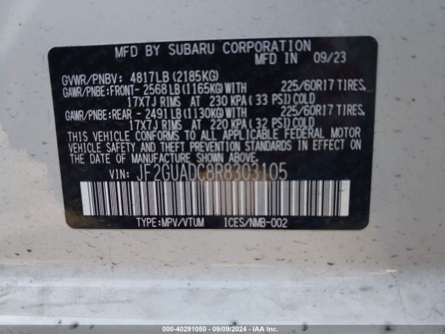 JF2GUADC8R8303105 Subaru Crosstrek Premium