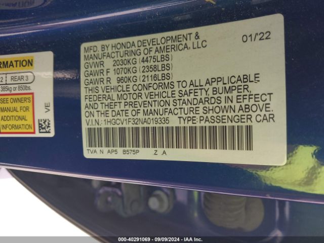 1HGCV1F32NA019335 Honda Accord Sport