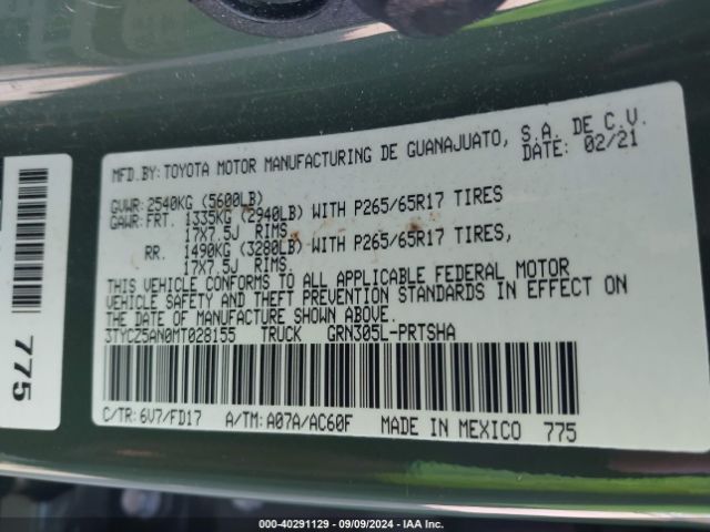 3TYCZ5AN0MT028155 Toyota Tacoma Trd Sport