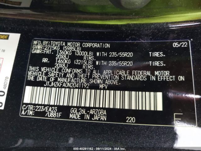 JTJHZKFA0N2041192 Lexus Rx 350l