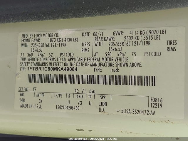 Ford Transit-250 2021 1FTBR1C80MKA49084 Image 9