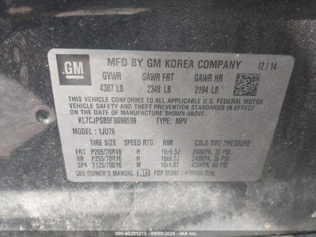 KL7CJPSB9FB098599 Chevrolet Trax 1ls