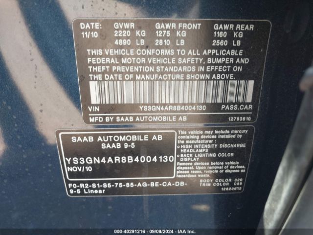 2011 SAAB 9-5 YS3GN4AR8B4004130 Photo 8